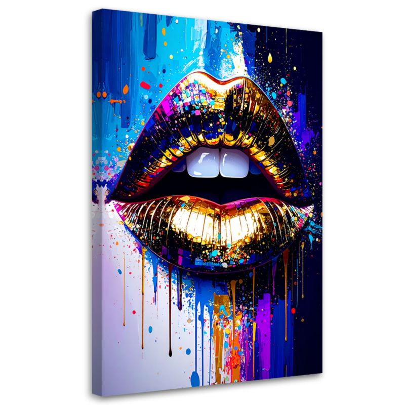 Obraz do salonu sypialni Feeby Abstrakcja Złote Usta Glamour 80x120cm 1szt
