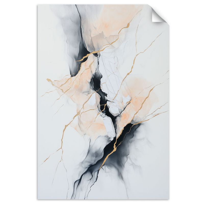 Plakaty samoprzylepne do salonu sypialni Feeby Abstrakcja Złote Linie pęknięcia szary 60x90cm 1szt