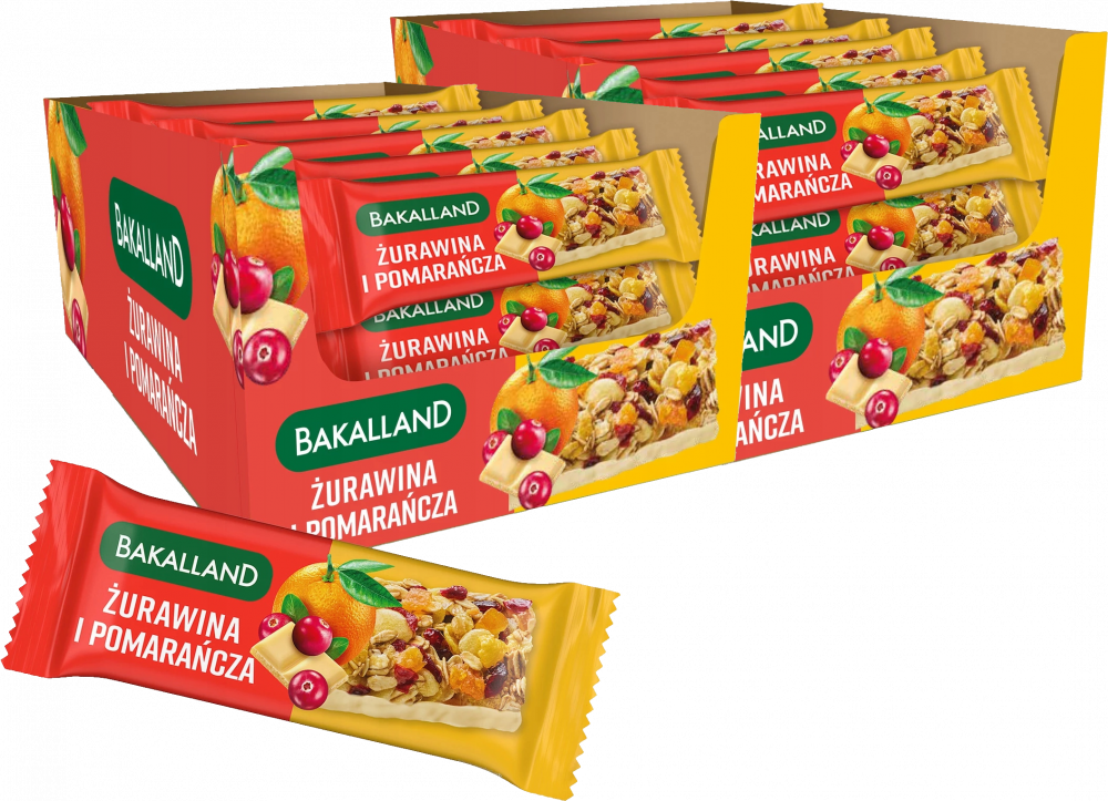 50x Baton zbożowy Bakalland BA! żurawina i pomarańcza, 40g