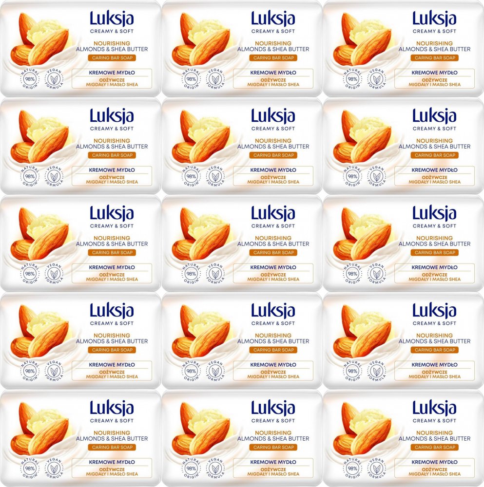 15x Mydło w kostce Luksja Almond, migdały i masło shea, 90g