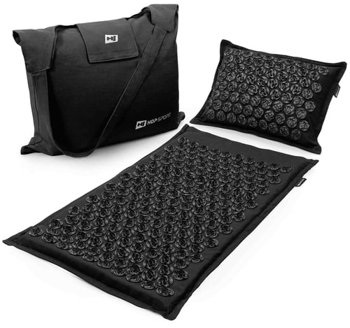 Akupressur-Set Premium Leinen/Baumwolle - Kokosfasern inkl. Tasche - schwarz