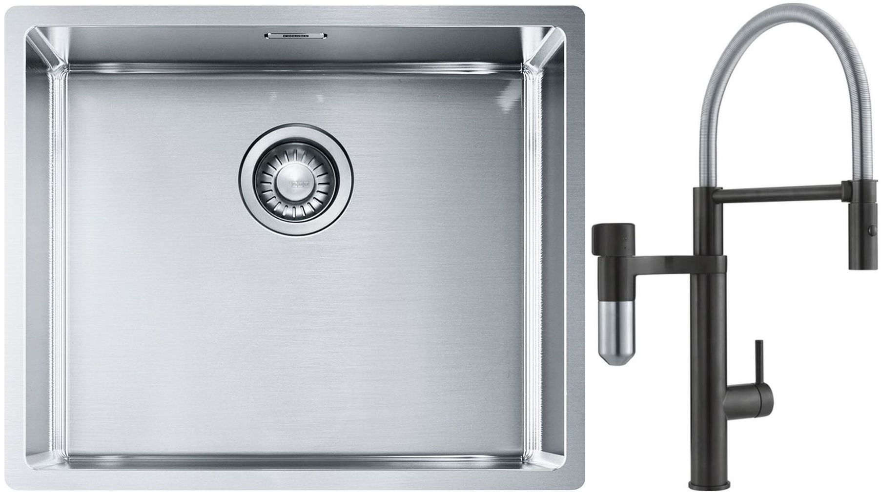 Franke Box BXX 110-50/BXX 210-50 zlewozmywak 54x45 cm stalowy z baterią kuchenną Vital Semi-Pro czarny mat/stal (1270453656, 1200621313) - Wysyłka w 