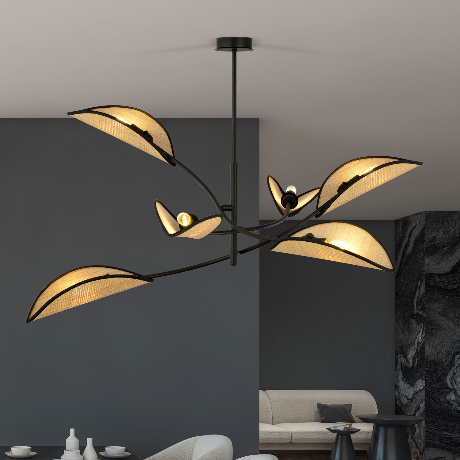 Emibig Lotus lampa podsufitowa 6x10 W czarna-beżowa 1108/6