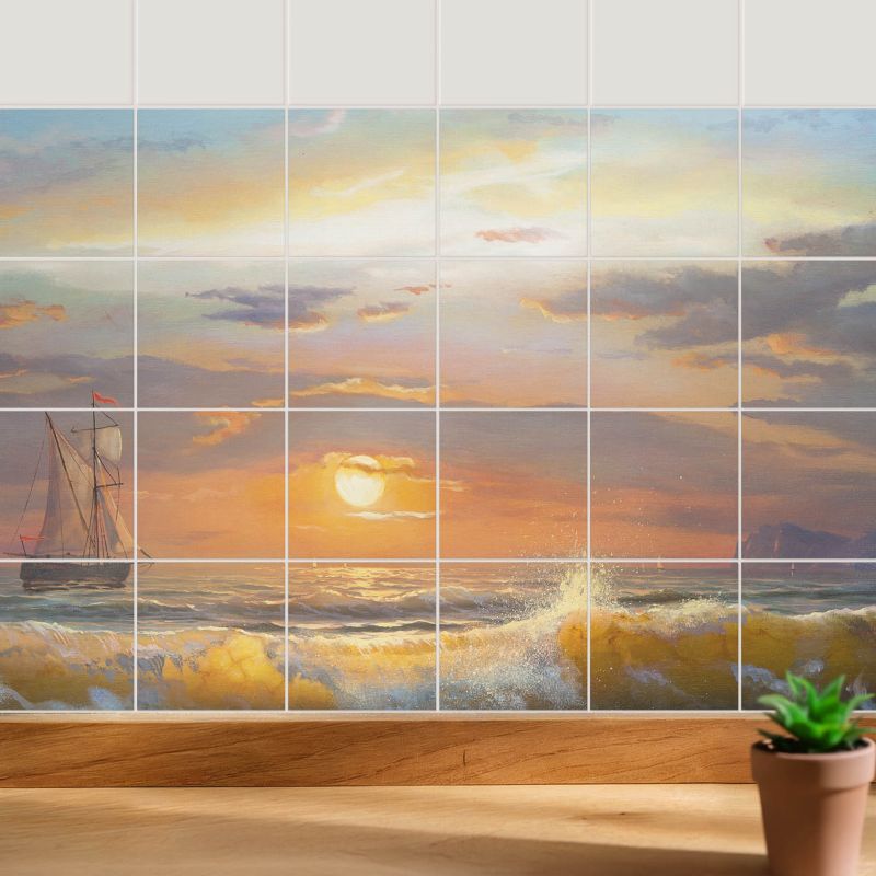 Naklejki na kafelki Wallfluent 10x10 cm Zachód słońca nad morzem samoprzylepna folia 24 szt.