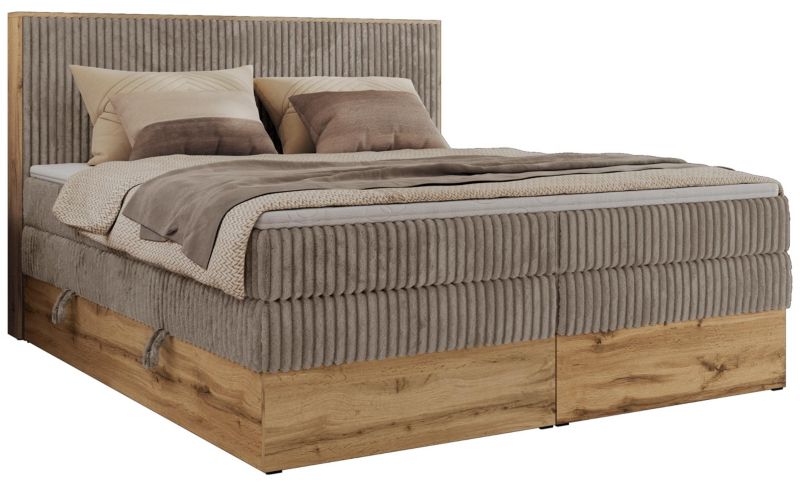 Łóżko kontynentalne MKS Meble WOOD CLASSIC KING 200x200 H4 jasnobrązowy sztruks 1 szt.