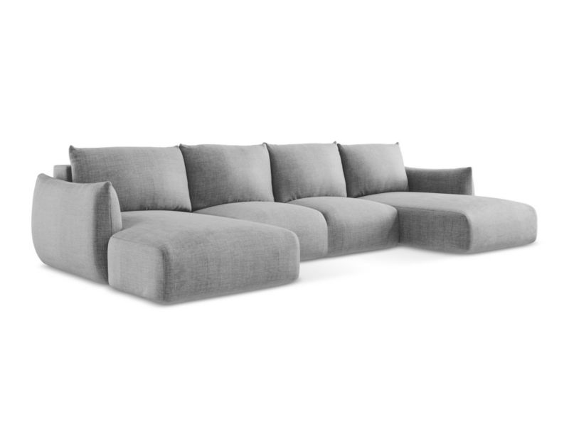 Sofa panoramiczna z funkcją spania Makamii Leila z tkaniny strukturalnej 317x162 cm jasny szary 1 szt.