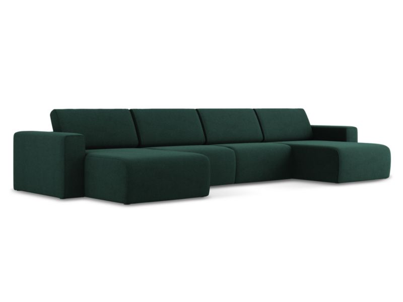 Sofa modułowa panoramiczna Makamii Kalea z tkaniny strukturalnej 404x167 cm butelkowa zieleń 1 szt.
