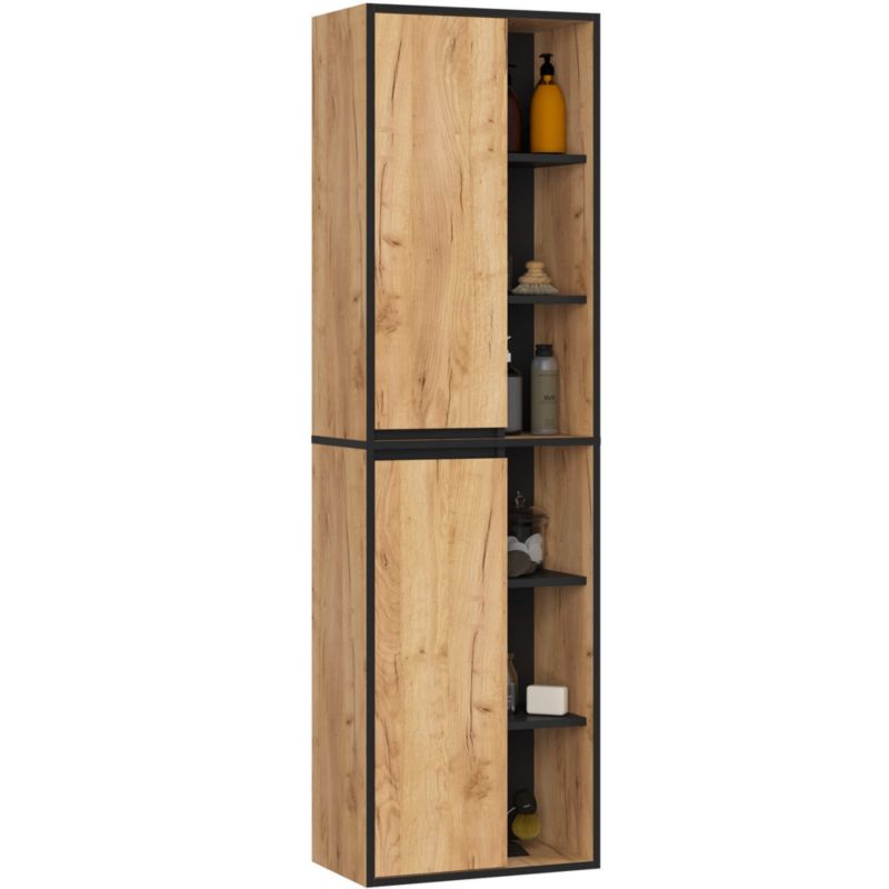 Szafka łazienkowa wisząca AKORD VAMI Dąb Craft, Czarny 50 cm 2 drzwi 10 półek 50x170x30 cm 1 szt.