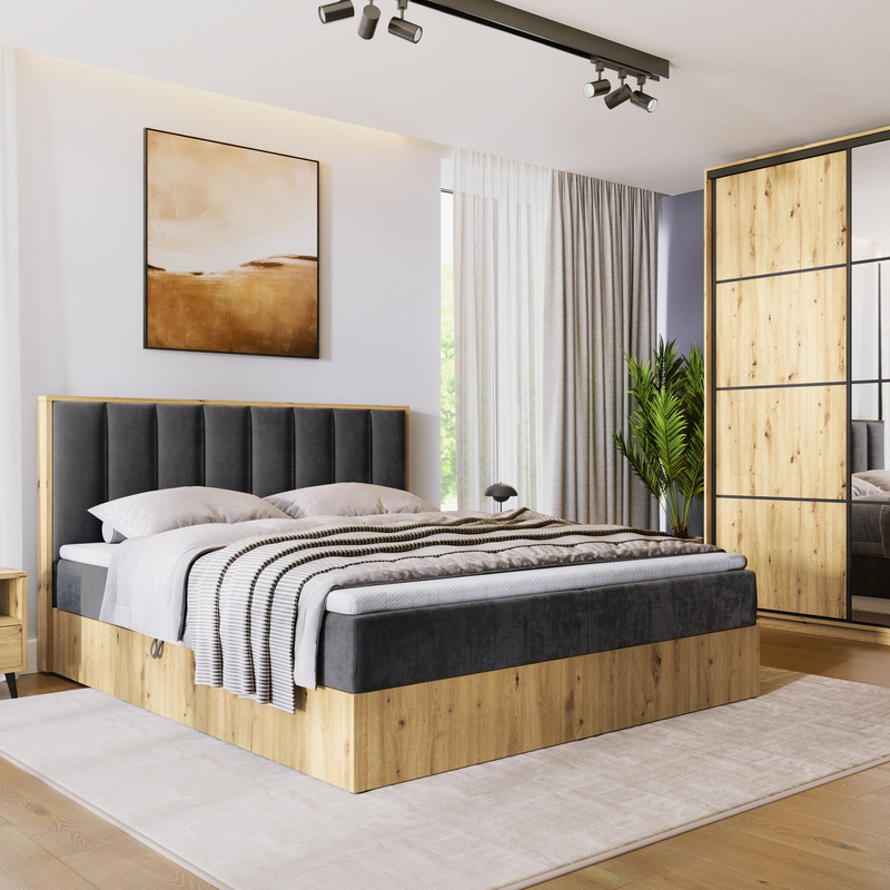 Łóżko 140x200 kontynentalne do sypialni LOFT II z pojemnikiem