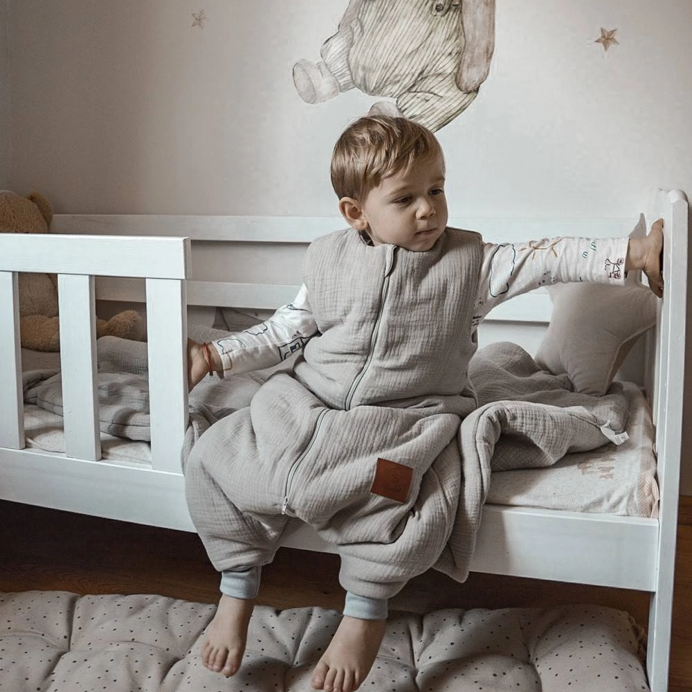 Śpiworek do spania muślinowy z nogawkami KIDS SOFT ocieplany Beżowy IF