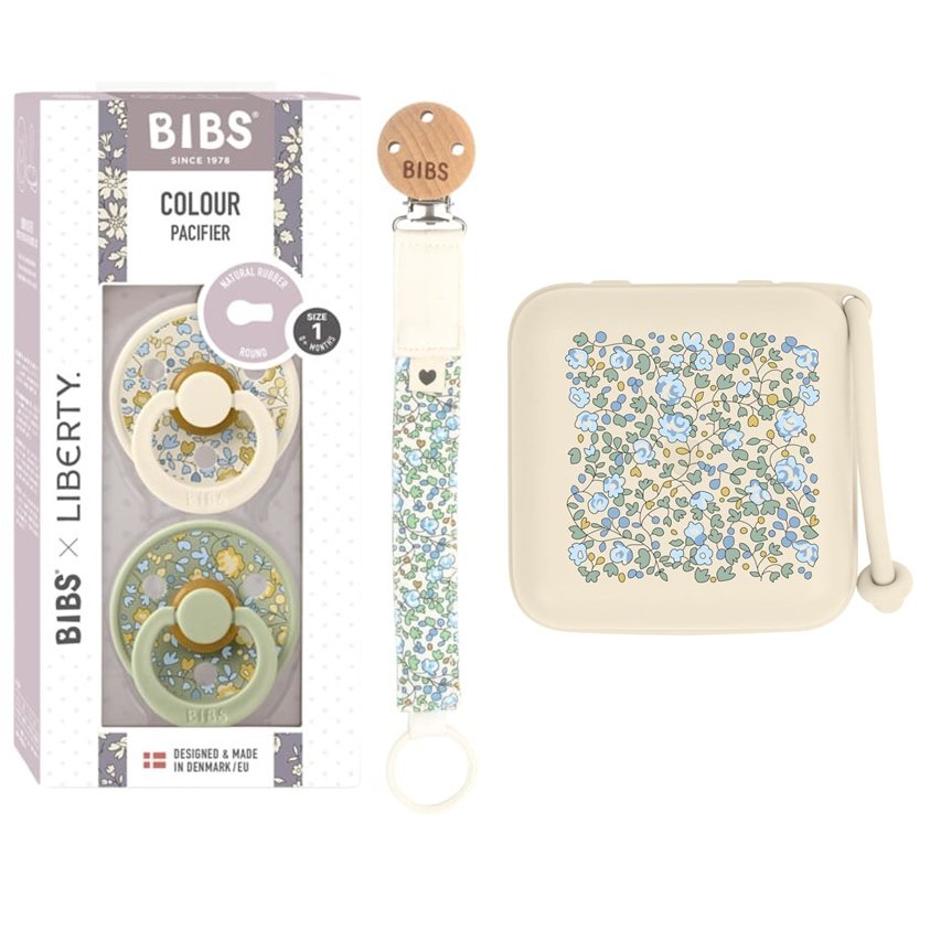BIBS zestaw 2 smoczki + zawieszka + pojemnik 2 w 1 etui do smoczków oraz pojemnik do sterylizacji smoczków Ivory BBTB - Rozmiar M - 6m+