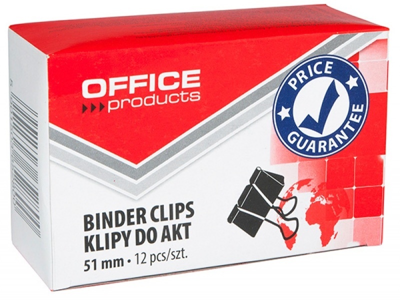 Outlet: USZKODZONE OPAKOWANIE Klip biurowy Office Products, 51mm, 12 sztuk, czarny