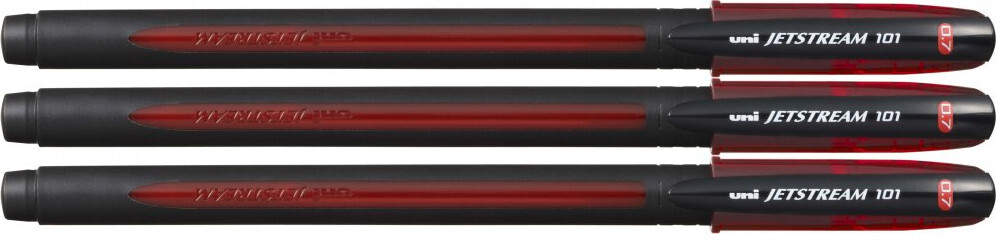 3x Pióro kulkowe UNI SX-101 Jetstream, 0.7mm, czerwony