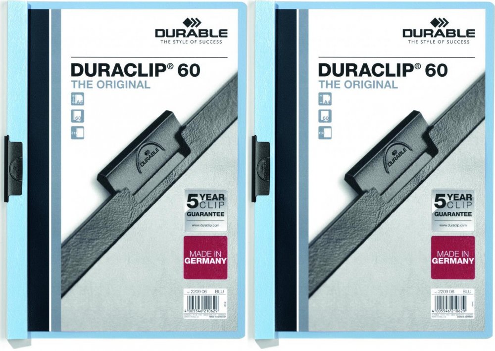 2x Skoroszyt plastikowy z klipsem Durable DuraClip, A4, do 60 kartek niebieski