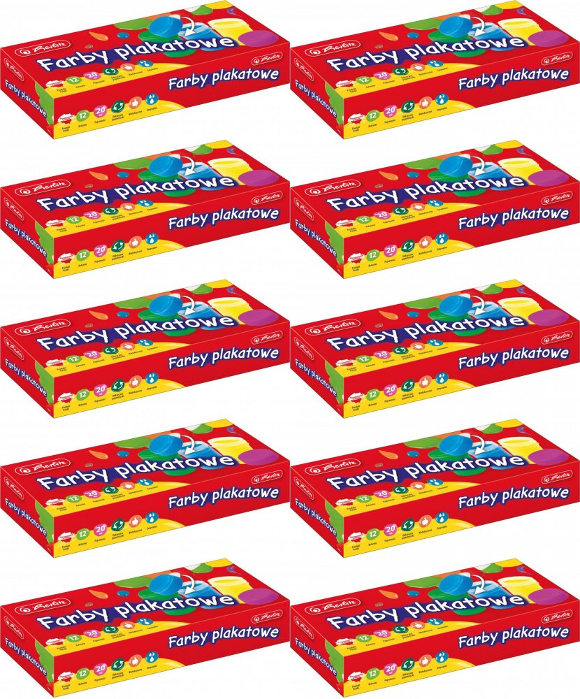 10x Farby plakatowe Herlitz, 20ml, 12 sztuk, mix kolorów