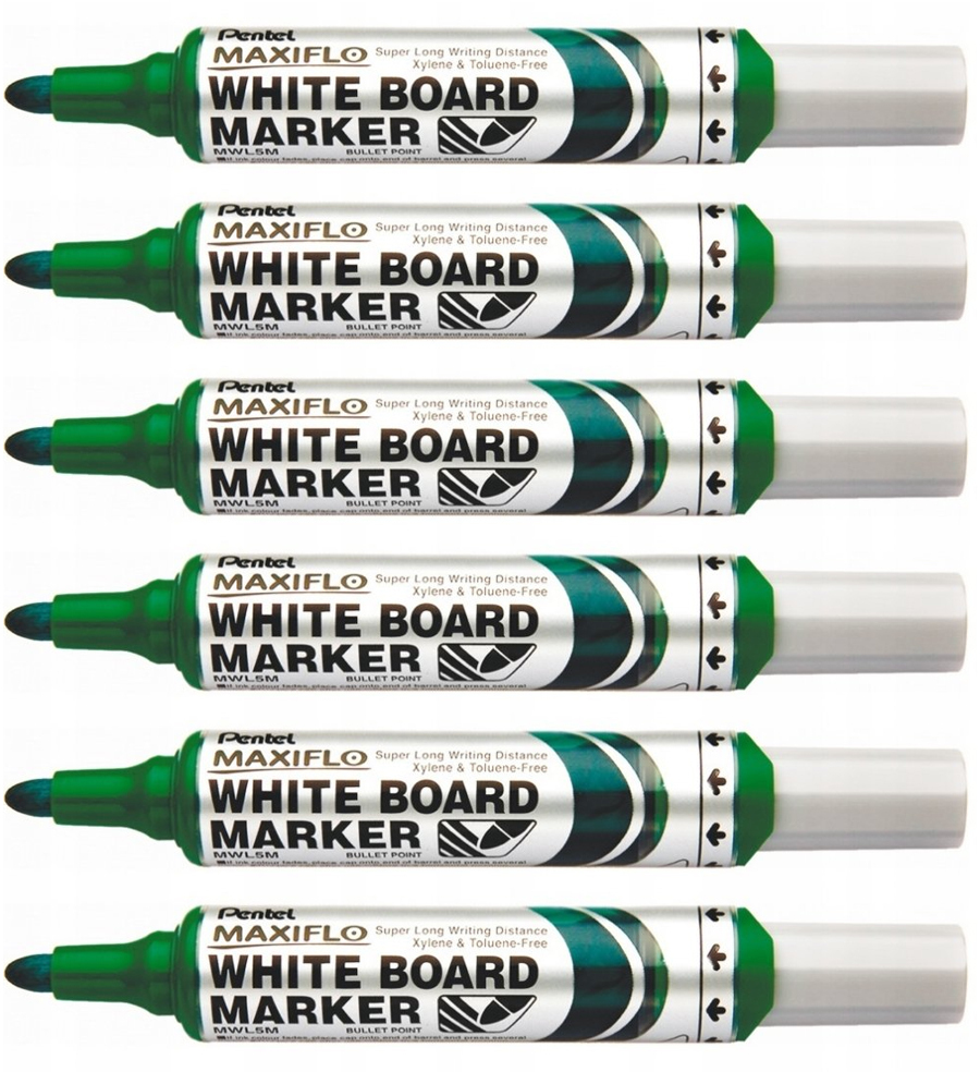 6x marker suchościeralny Pentel Maxiflo MWL5M, z tłoczkiem, okrągła, 6mm, zielony