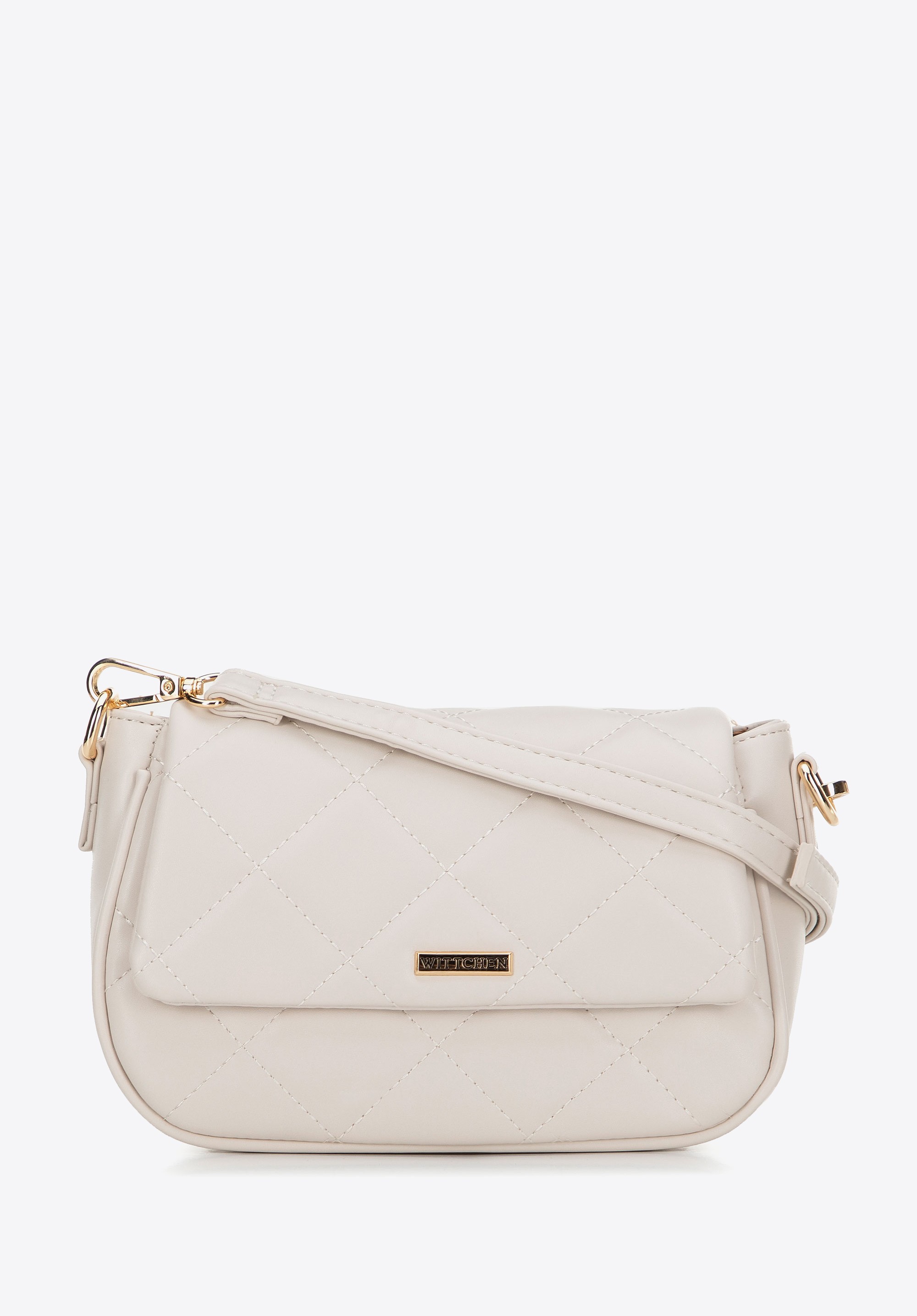 Damska crossbody z ekoskóry w przeszycia kremowa