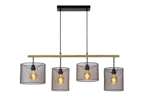 Lampa sufitowa wisząca Lucide Baskett 0531 czarna-jasne drewno szerokość 107 cm 4xE27 x 60W 1 szt.