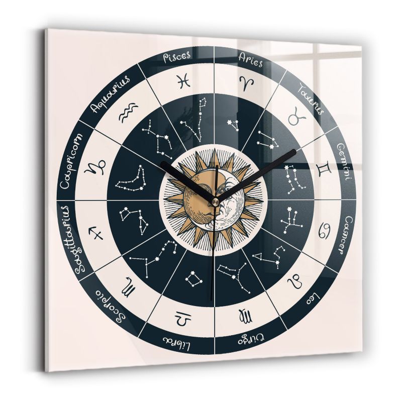 Zegar szklany czarne wskazówki Wallfluent 30x30 cm Gwiazdozbiory zodiaki 1 szt.