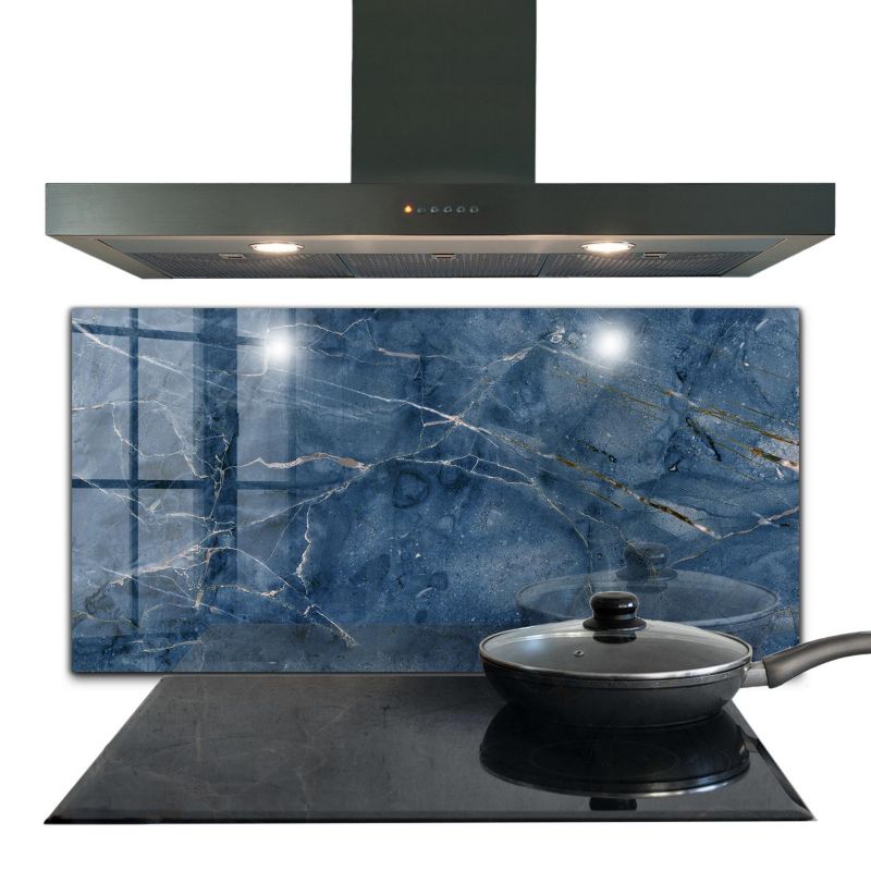 Panel kuchenny Wallfluent 100x50 cm Niebieski Marmur Szklany 1 szt.