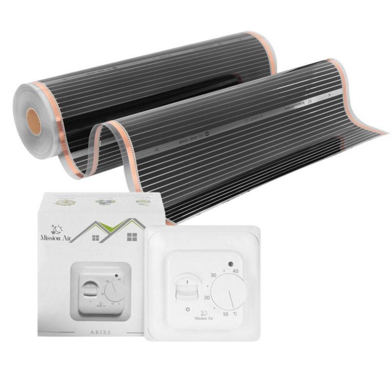 Zestaw folii grzewczej na podczerwień Mission Air Silver 160W 24m²,szer.100cm +Aries Biały 1 szt.