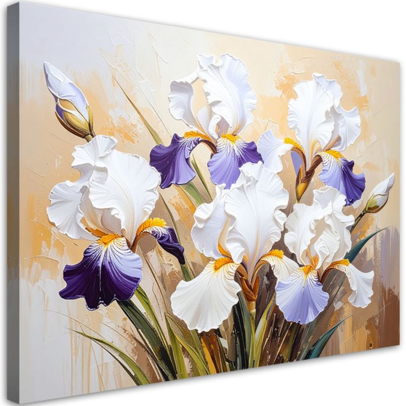 Obraz do salonu Feeby Białe Irysy Kwiaty na abstrakcyjnym beżowym tle 120x80cm 1szt