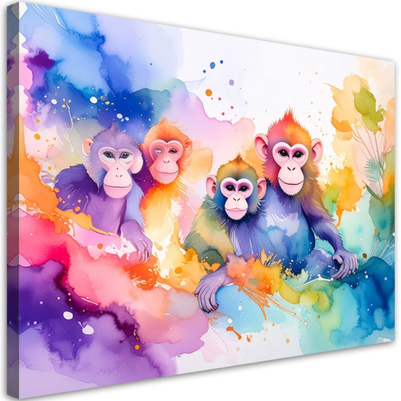 Obraz do pokoju dziecka Feeby Kolorowe Małpy w dżungli Akwarela 90x60cm 1szt