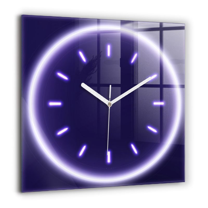 Zegar szklany białe wskazówki Wallfluent 60x60 cm Neonowe kreski 1 szt.