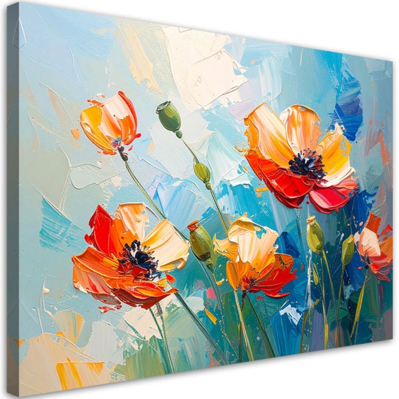 Obraz do salonu nowoczesny Feeby Czerwone Maki Kwiaty imitacja farby olejnej 90x60cm 1szt