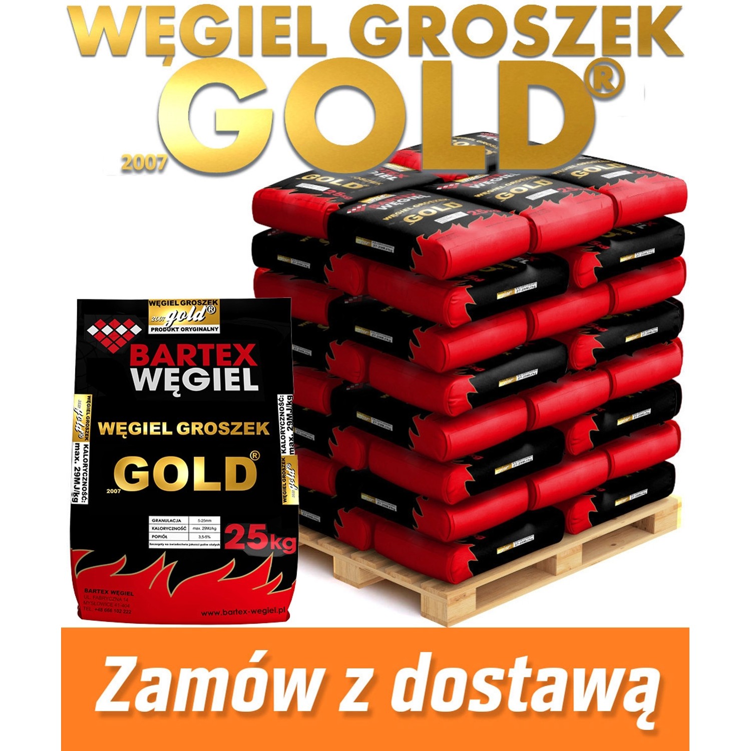Węgiel Groszek Gold max. 29MJ 1000 kg