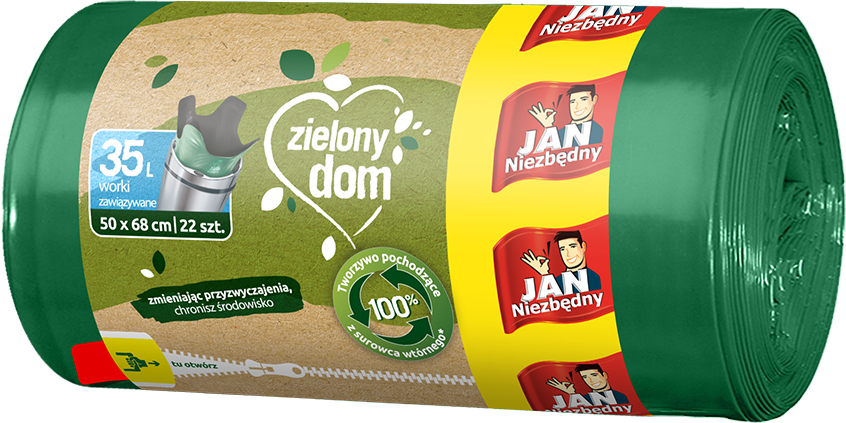 Worki na śmieci Jan Niezbędny Zielony Dom, na odpady zmieszane, ekologiczne, 35l, 22 sztuki, zielony