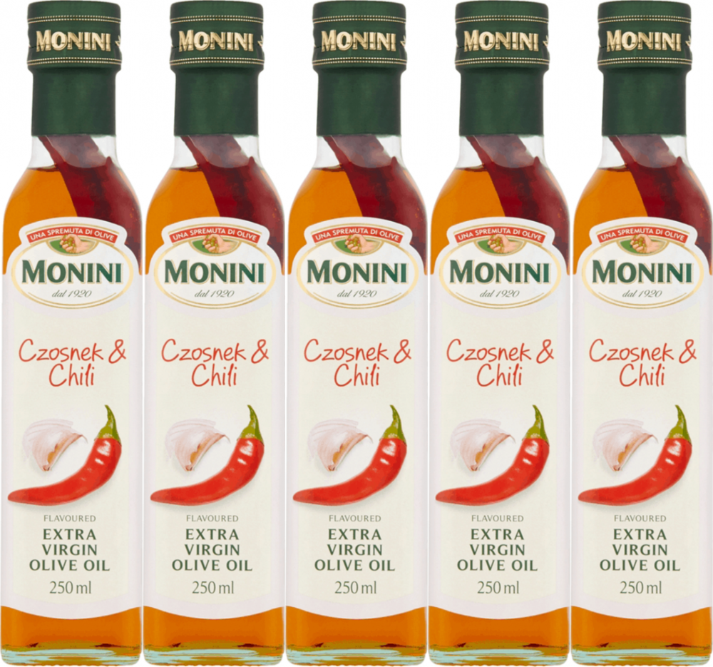 5x Oliwa z oliwek Extra Vergine Monini, czosnek i chili, 250ml