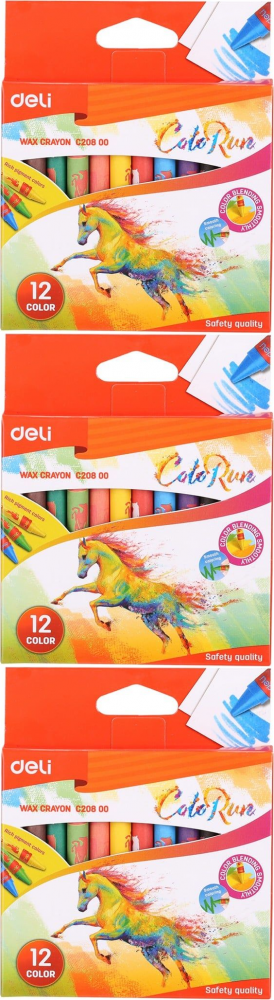 3x Kredki świecowe Deli Colorun EC20800, 12 sztuk, mix kolorów