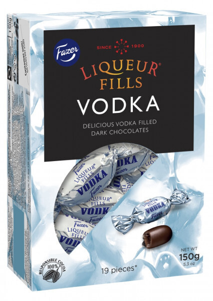 Outlet: USZKODZONE OPAKOWANIE Cukierki Fazer Liqueur Fills Vodka, w czekoladzie deserowej, 150g