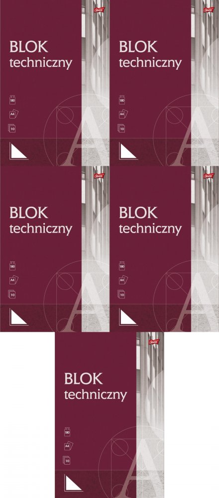 5x Blok techniczny Unipap, A4, 10 kartek, biały