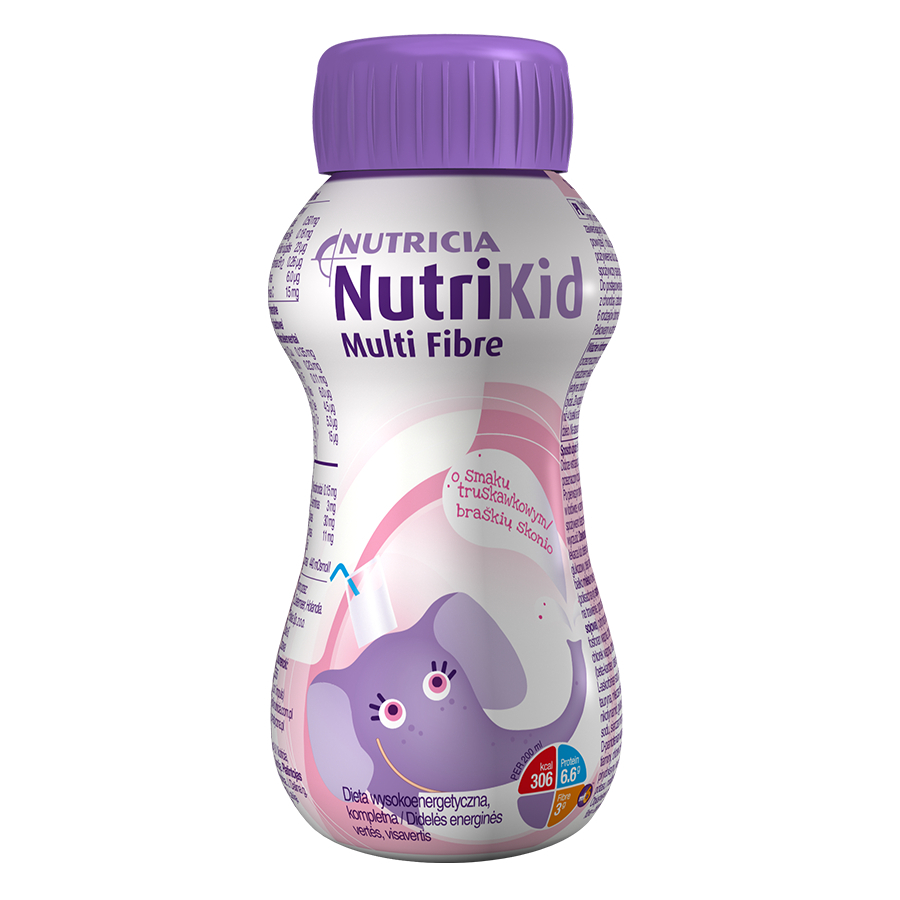 Nutrikid multi fibre - preparat odżywczy dla dzieci powyżej 1 roku, smak truskawkowy, 200 ml
