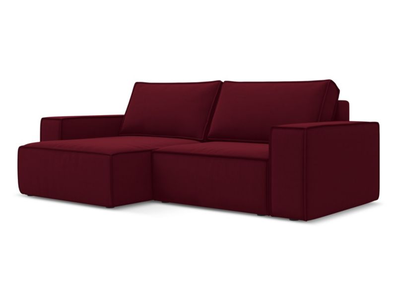 Narożnik lewostronny z funkcją spania Makamii Kimo z tkaniny welwetowej 257x148 cm burgundowy 1 szt.