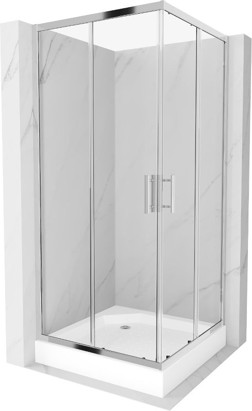 Kabina prysznicowa Mexen Rio kwadratowa 90 x 90 cm transparent chrom + brodzik Rio biały