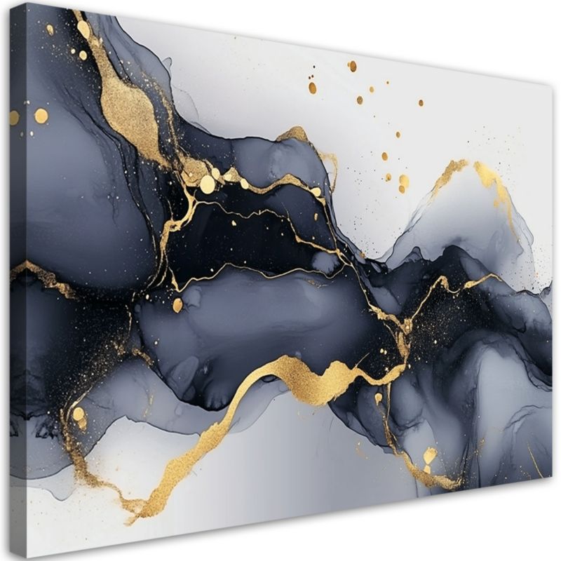 Obraz na płótnie Feeby Czarno Biały Marmur ze Złotem 100x70cm 1szt