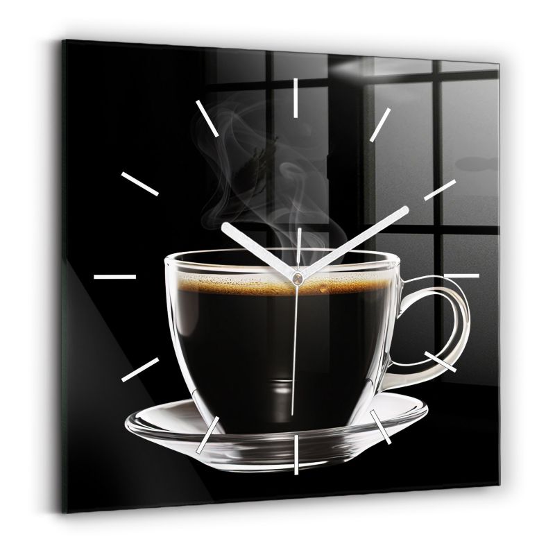 Zegar szklany białe wskazówki Wallfluent 30x30 cm Czarna kawa 1 szt.