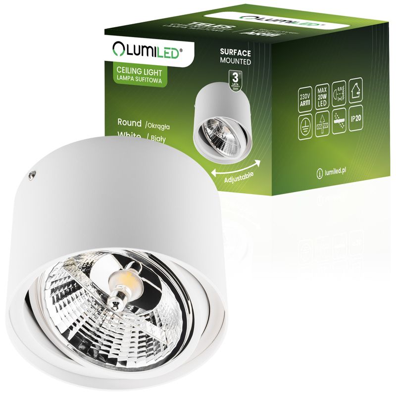 Oprawa Natynkowa Lumiled Halogenowa Tuba Spot Ruchoma GU10 AR111 Okrągła Biała 100mm 1 szt.