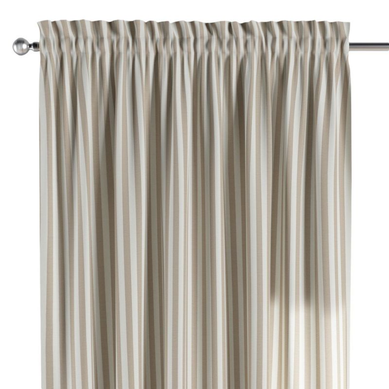 Zasłona na kanale z grzywką 1 szt. 130 x 245 cm Dekoria beżowo-białe pasy (1,5cm) 1 szt.