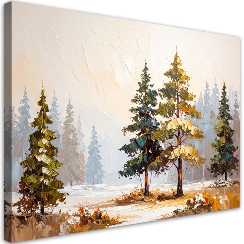 Obraz do salonu sypialni Feeby Las Drzewa Sosny Pejzaż imitacja farby 60x40cm 1szt