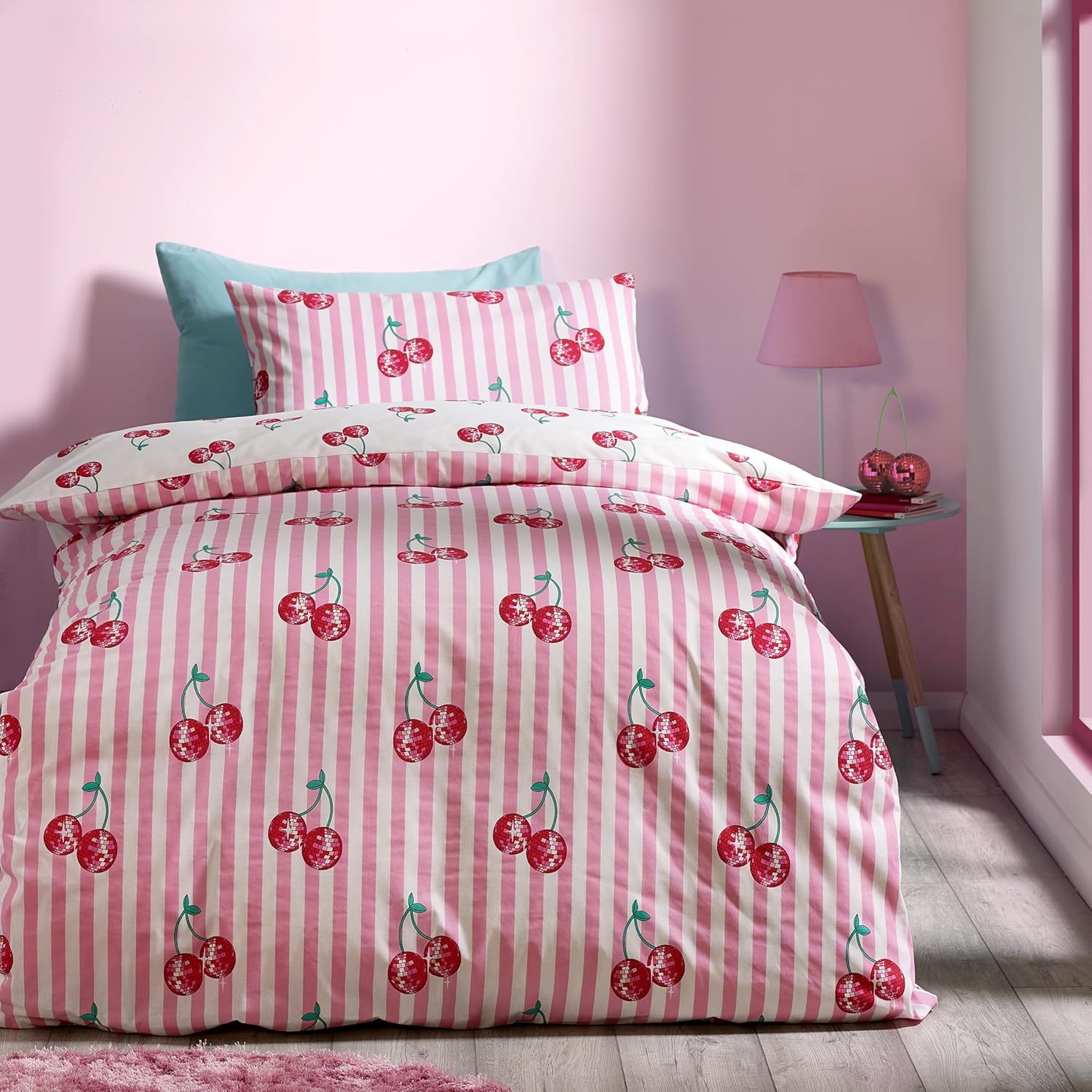 Komplet pościeli dwustronnej Wisieńki i Paski Rozmiar do Wyboru MA - 200x200cm + 2x 50x80cm