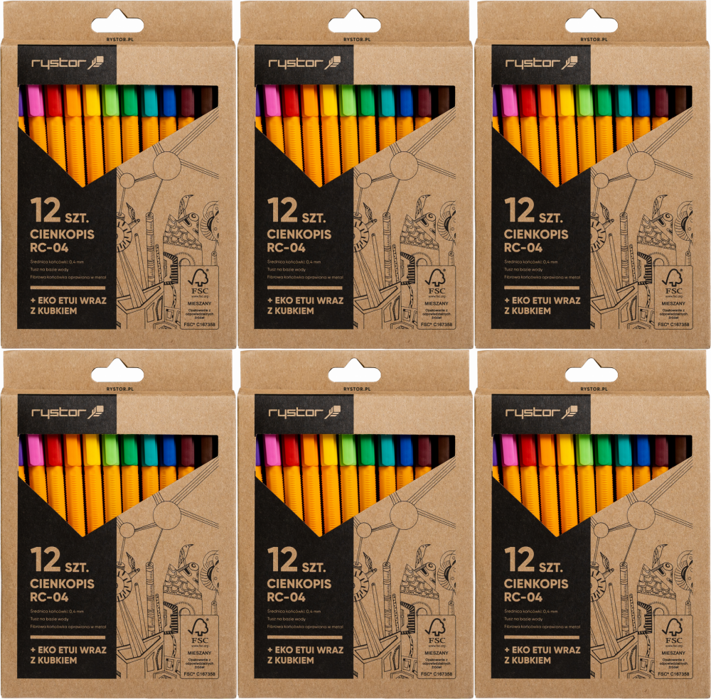 6x Cienkopis Rystor RC-04 Eko, 0.4mm, 12 sztuk, mix kolorów
