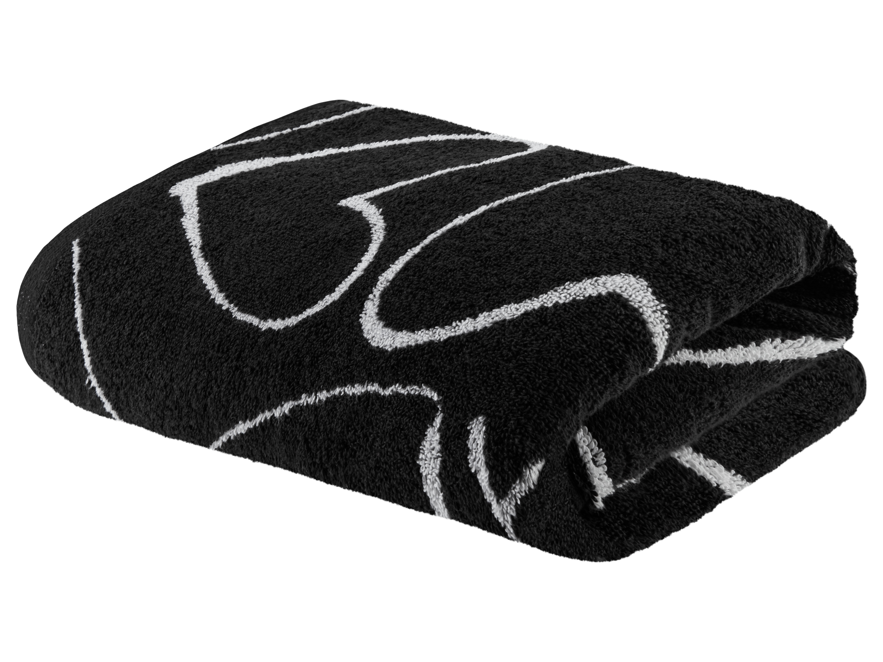 LIVARNO home Ręcznik kąpielowy frotté z bawełny, 70 x 140 cm, czarny, wzór serca, 550 g/m², Oeko-Tex