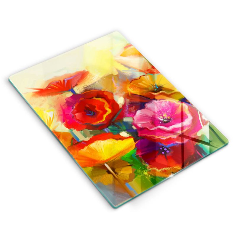 Szklana deska do krojenia Wallfluent 40x52 cm Malowane kolorowe kwiaty 1 szt.