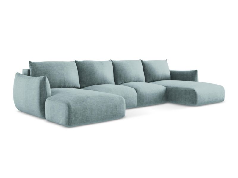 Sofa panoramiczna z funkcją spania Makamii Leila z tkaniny strukturalnej 317x162 cm jeans 1 szt.