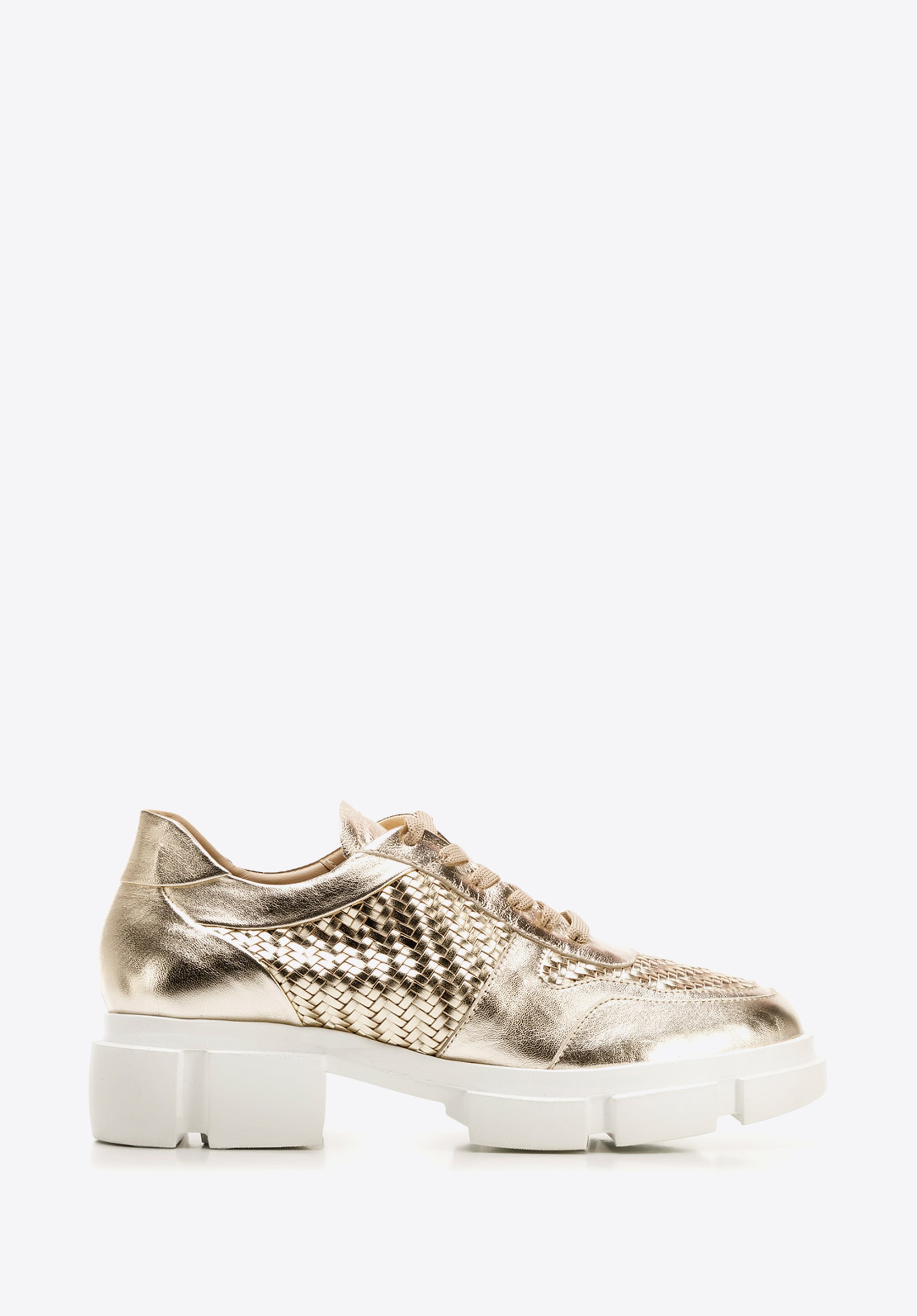 Damskie sneakersy na platformie plecione złote