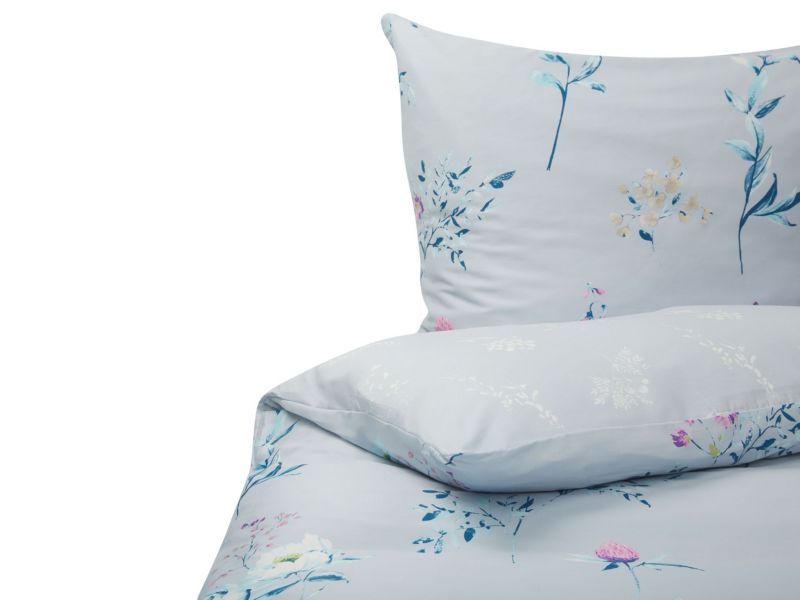 Komplet pościeli Wzór kwiatowy Evergreen 155x220 cm Bawełna satynowa Błękitny 1 kpl